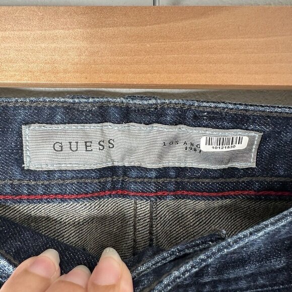 Guess Jeans Mens Blue Denim Falcon Regular Boot Cut Distressed Dark Wash Size 36 - Picture 5 of 13